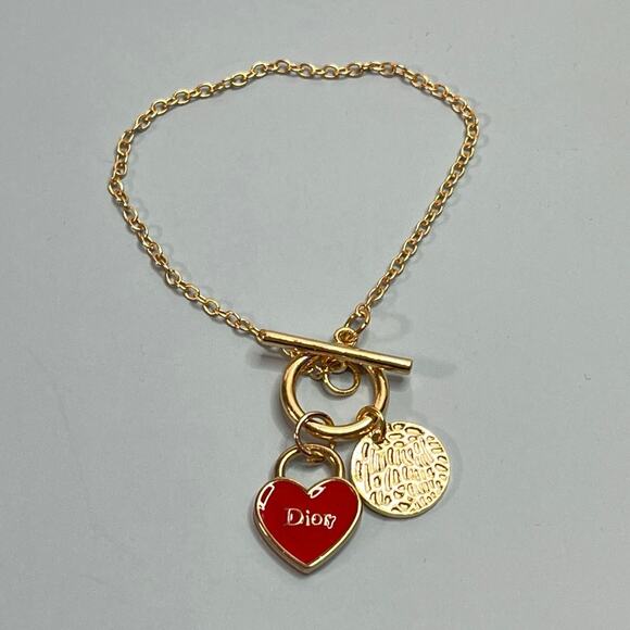 Dior Red Heart Charm with a 6.5” Bracelet Chain - Gold Shell Charm - Picture 3 of 3